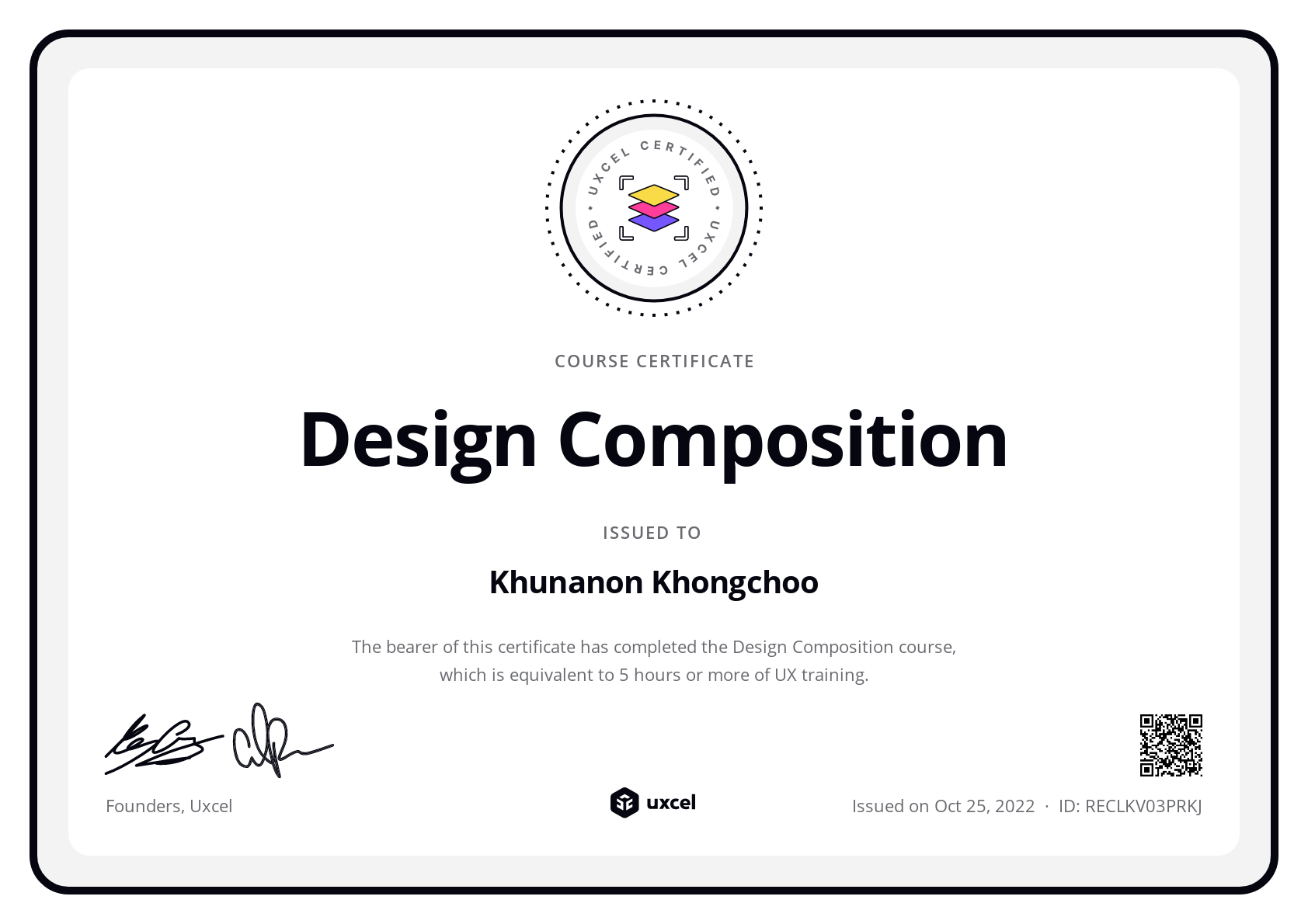 Khunanon Khongchoo's certificate